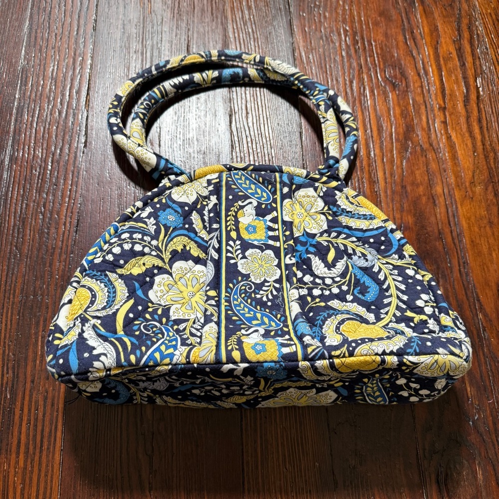 Vera Bradley Ellie Blue Yellow Quilted Shoulder Bag Floral Elephant Paisley
